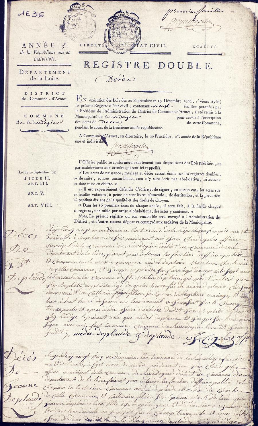 Page du registre